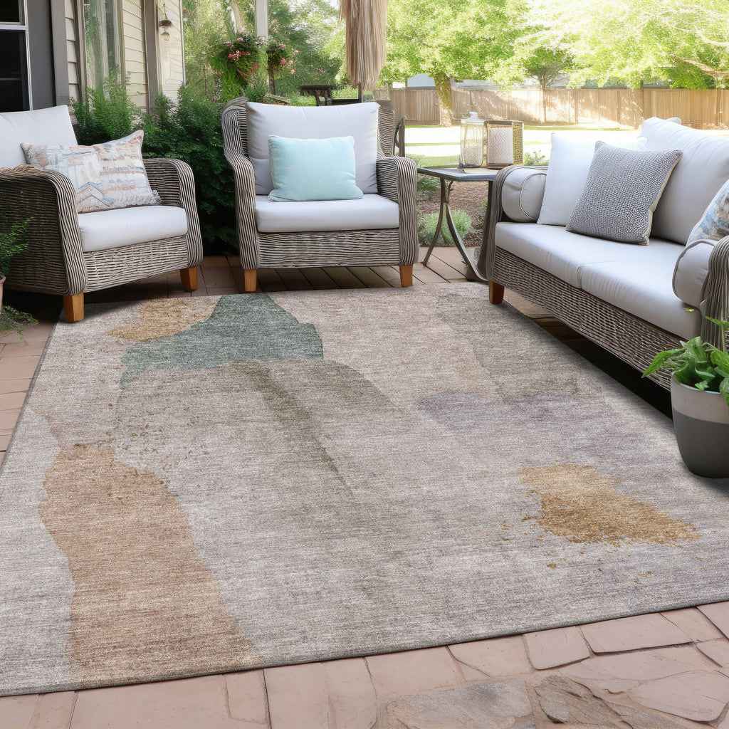 5' X 8' Copper And Pale Aqua Abstract Washable Indoor Outdoor Area Rug