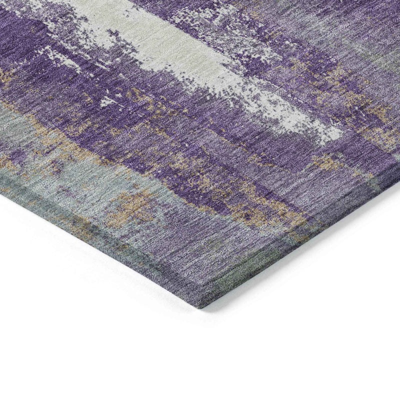 3' X 5' Purple And Ivory Abstract Washable Indoor Outdoor Area Rug