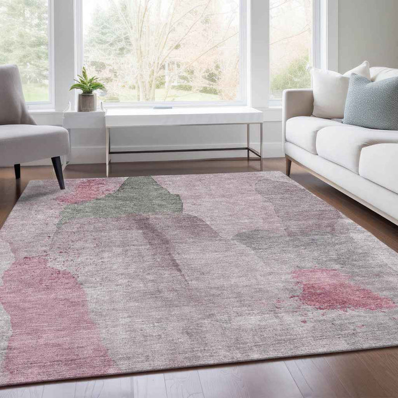 8' X 10' Blush And Gray Abstract Washable Indoor Outdoor Area Rug