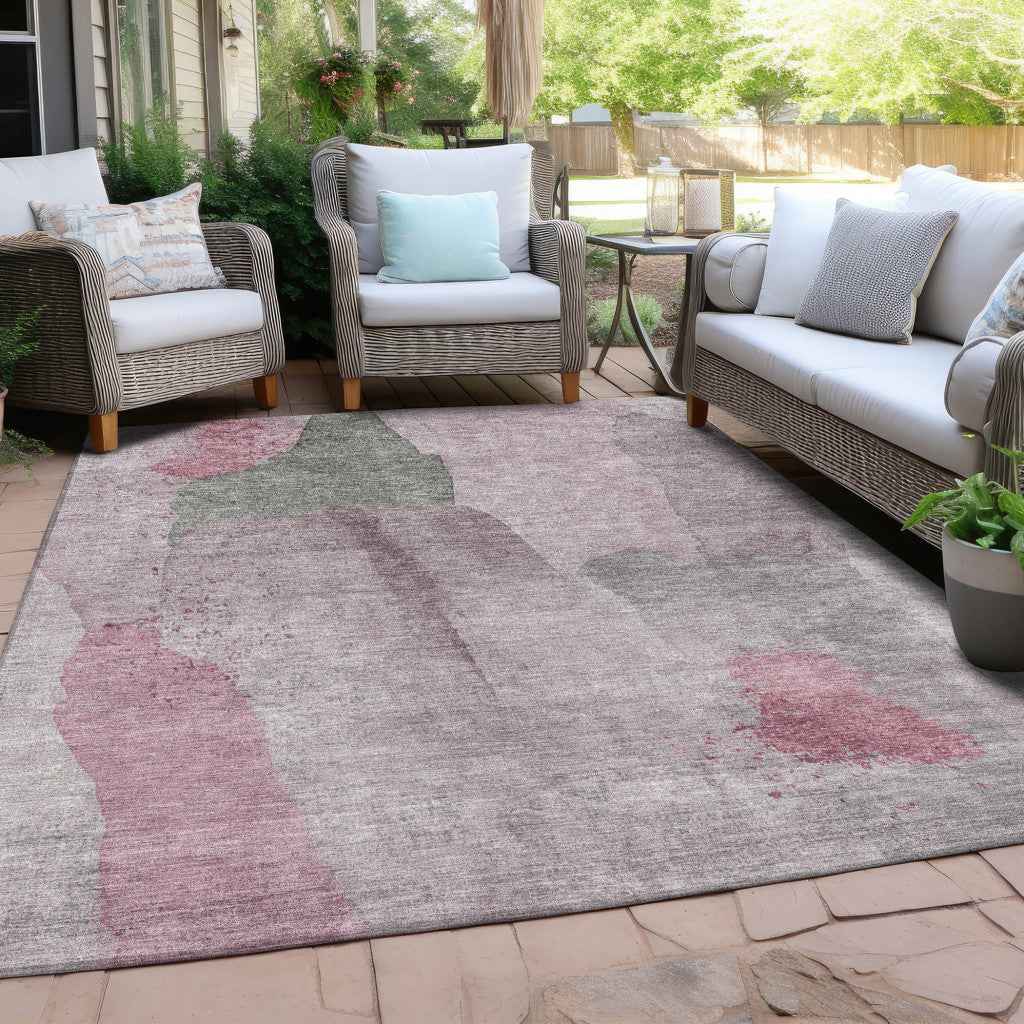 8' X 10' Blush And Gray Abstract Washable Indoor Outdoor Area Rug
