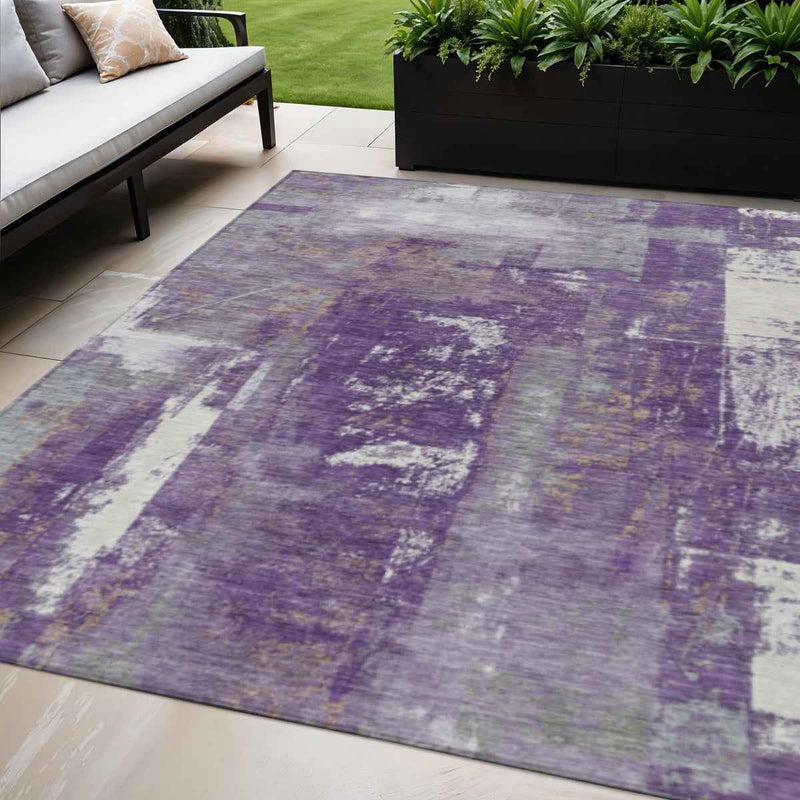 5' X 8' Purple And Ivory Abstract Washable Indoor Outdoor Area Rug