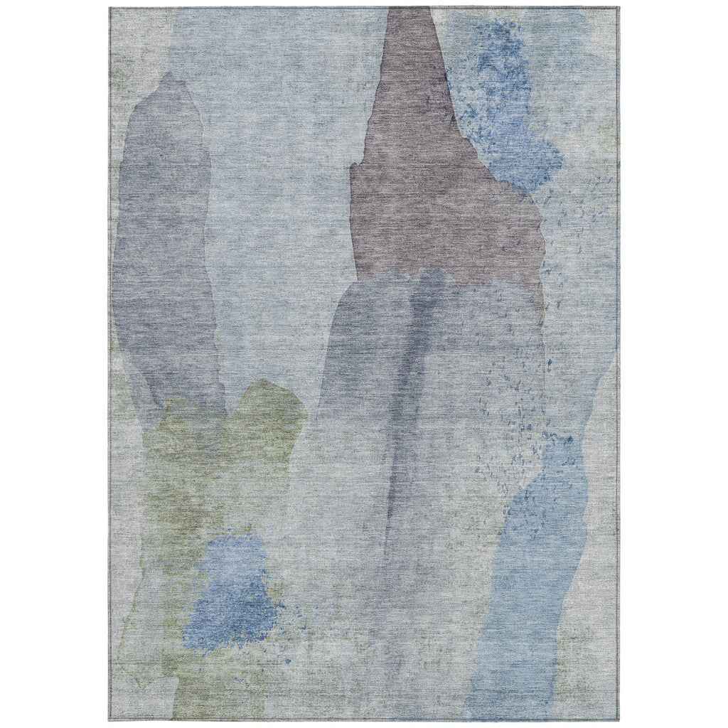 10' X 14' Denim Blue And Gray Abstract Washable Indoor Outdoor Area Rug