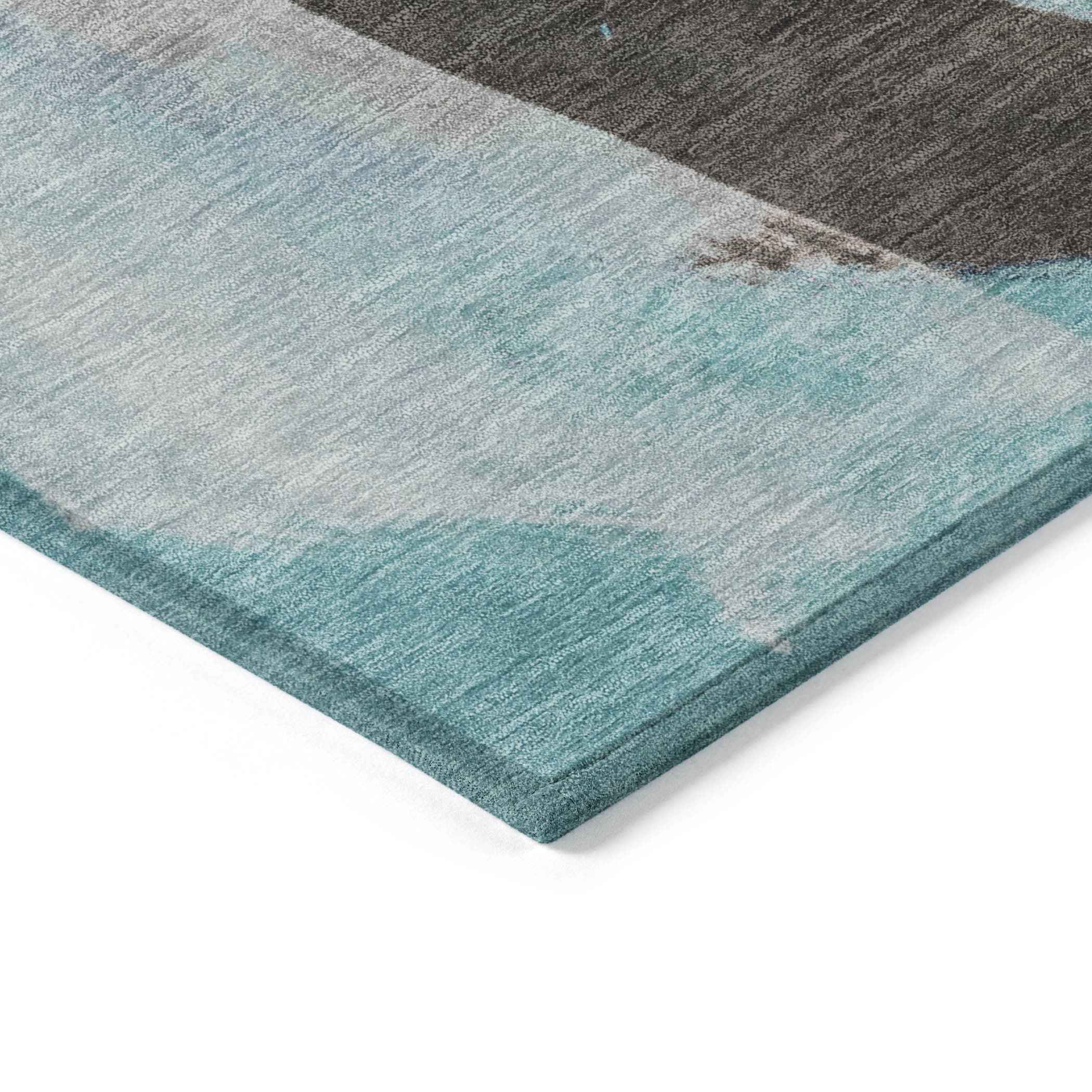 3' X 5' Teal Blue And Brown Abstract Washable Indoor Outdoor Area Rug