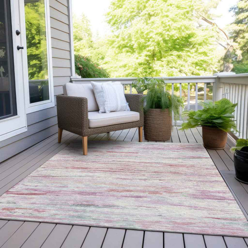 9' X 12' Blush And Ivory Abstract Washable Indoor Outdoor Area Rug