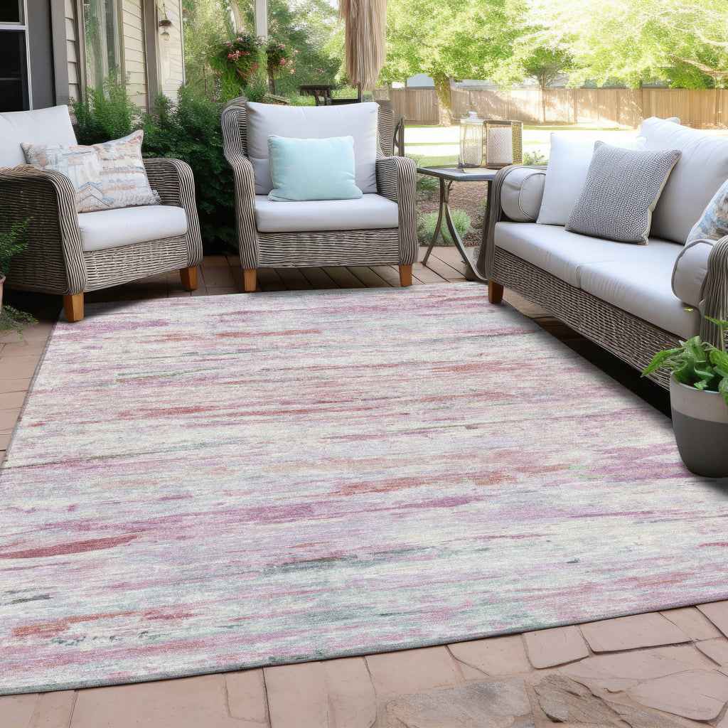 9' X 12' Blush And Ivory Abstract Washable Indoor Outdoor Area Rug