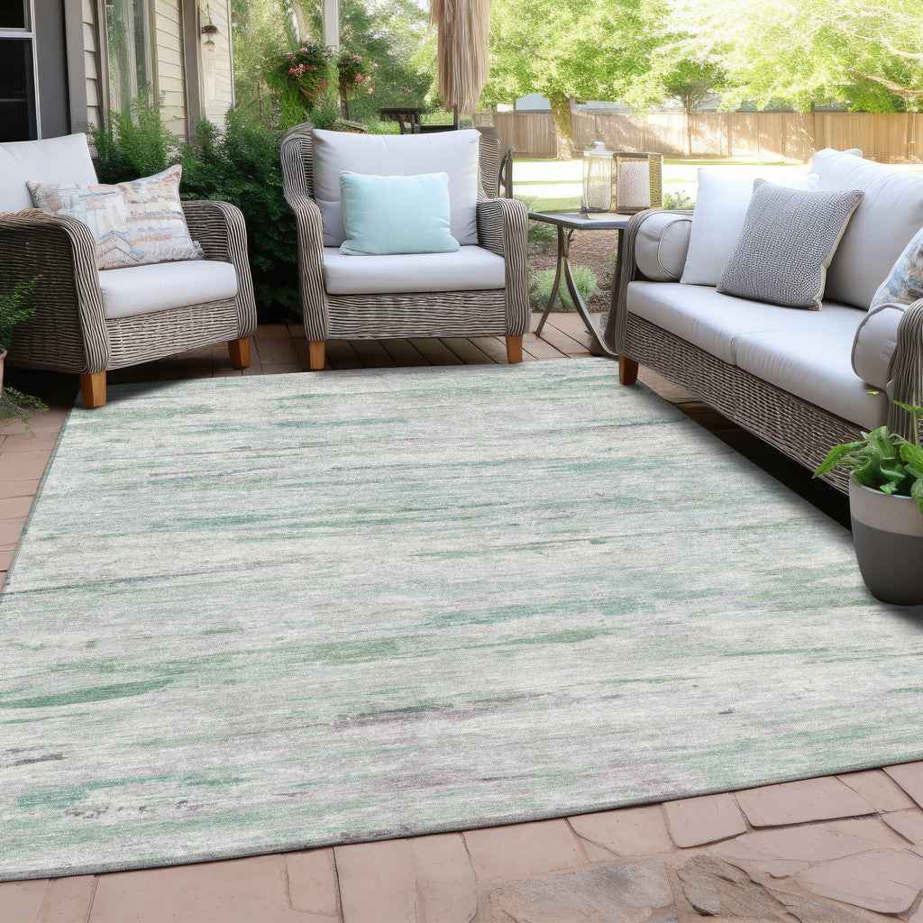 3' X 5' Artichoke Green And Ivory Abstract Washable Indoor Outdoor Area Rug