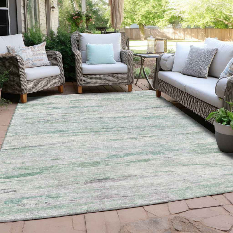 3' X 5' Artichoke Green And Ivory Abstract Washable Indoor Outdoor Area Rug