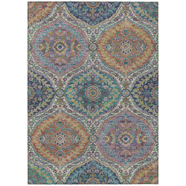 3' X 5' Blue Copper And Gold Floral Washable Indoor Outdoor Area Rug