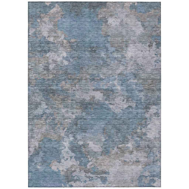5' X 8' Denim Blue And Gray Abstract Washable Indoor Outdoor Area Rug