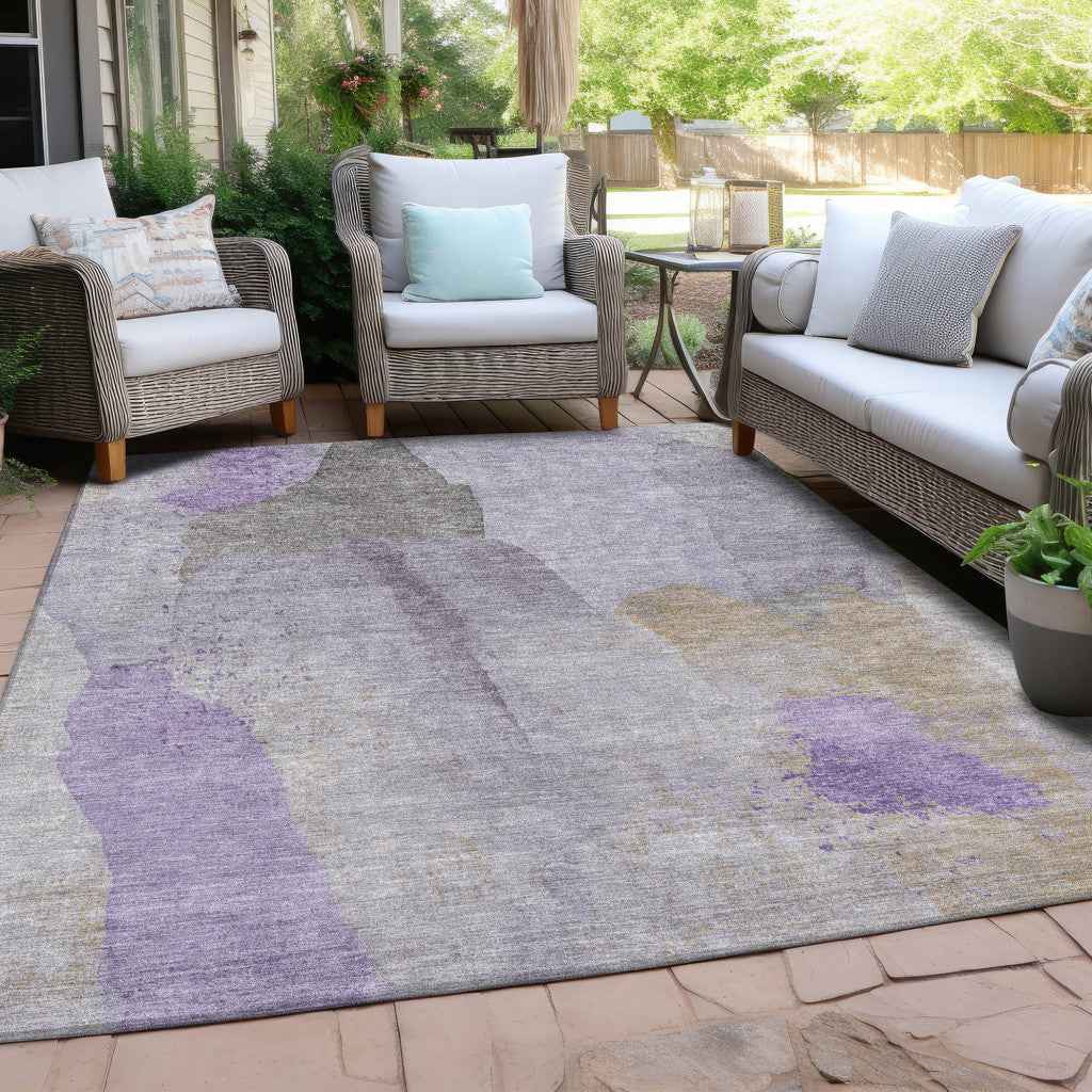 10' X 14' Lavender And Gray Abstract Washable Indoor Outdoor Area Rug