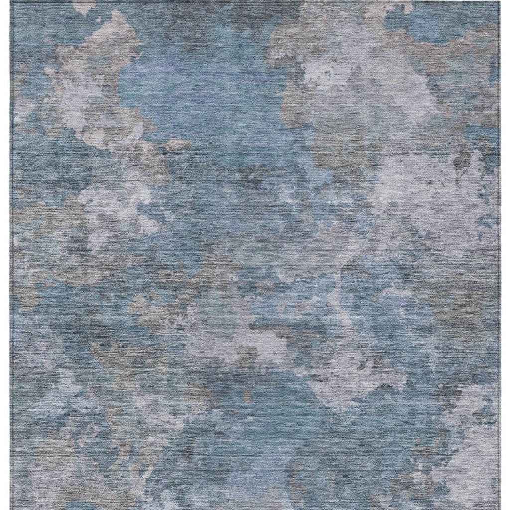 5' X 8' Denim Blue And Gray Abstract Washable Indoor Outdoor Area Rug