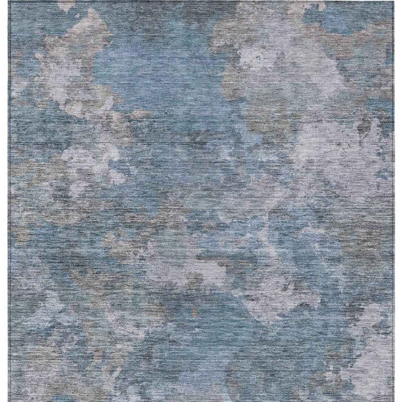 5' X 8' Denim Blue And Gray Abstract Washable Indoor Outdoor Area Rug