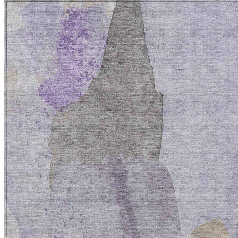 10' X 14' Lavender And Gray Abstract Washable Indoor Outdoor Area Rug