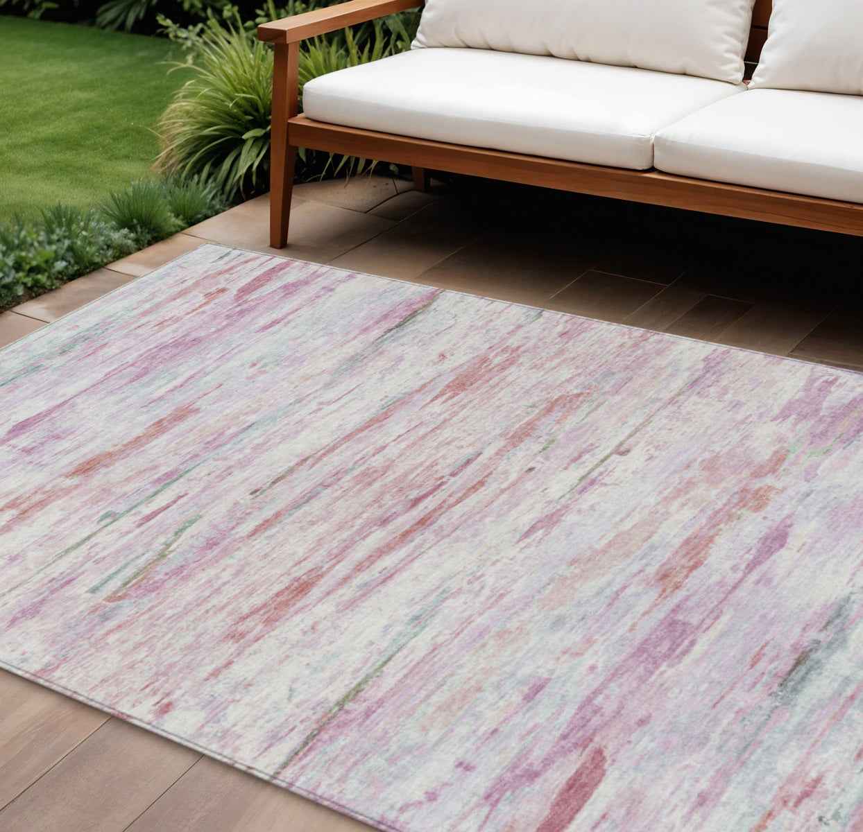 10' X 14' Blush And Ivory Abstract Washable Indoor Outdoor Area Rug