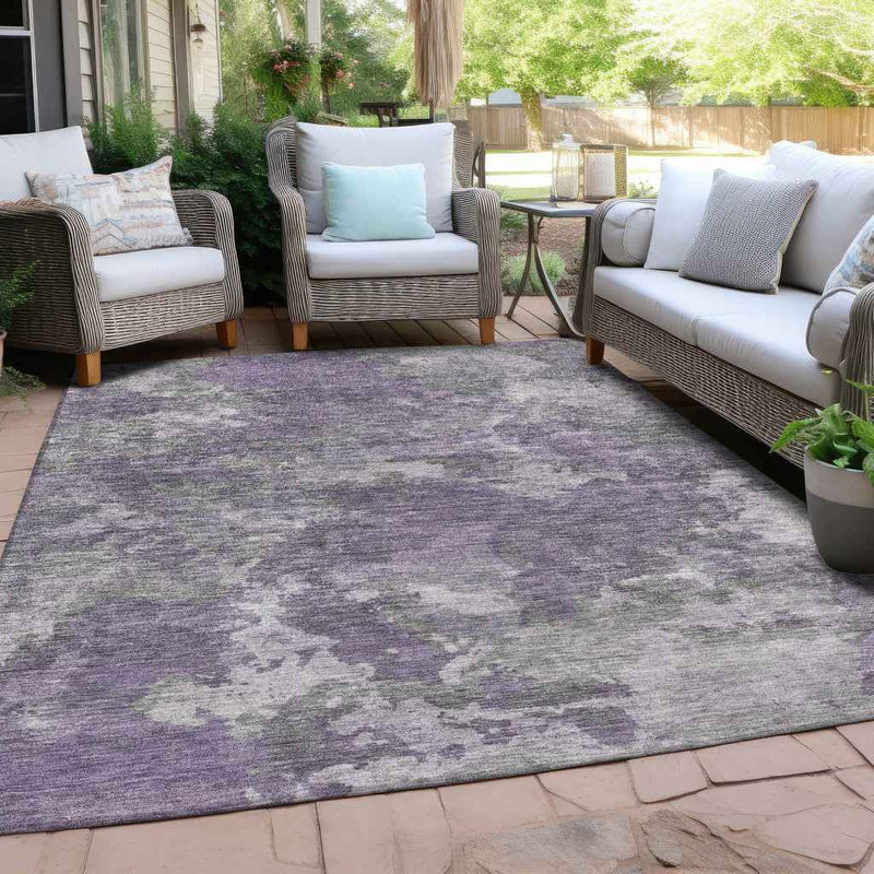 9' X 12' Purple And Gray Abstract Washable Indoor Outdoor Area Rug