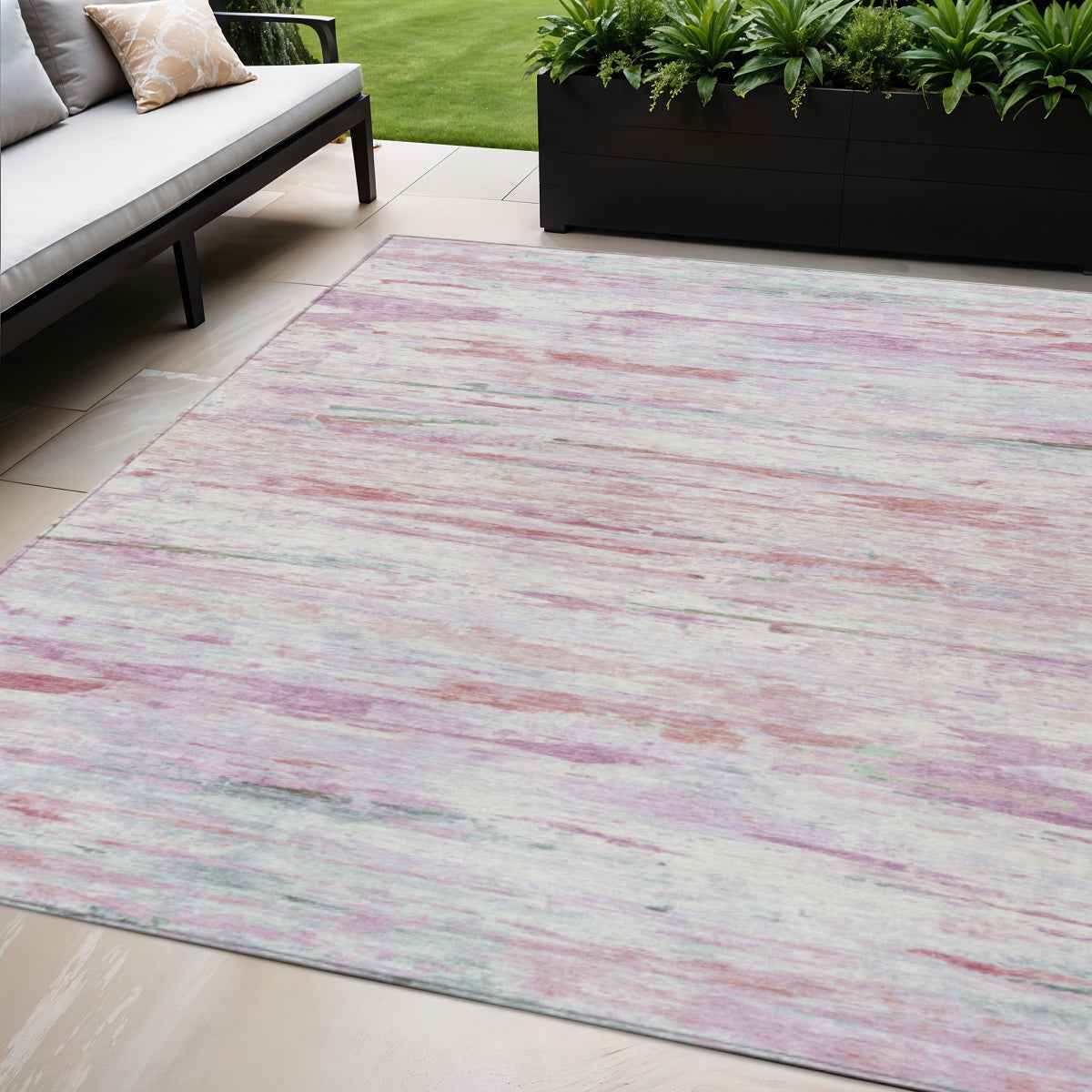5' X 8' Blush And Ivory Abstract Washable Indoor Outdoor Area Rug
