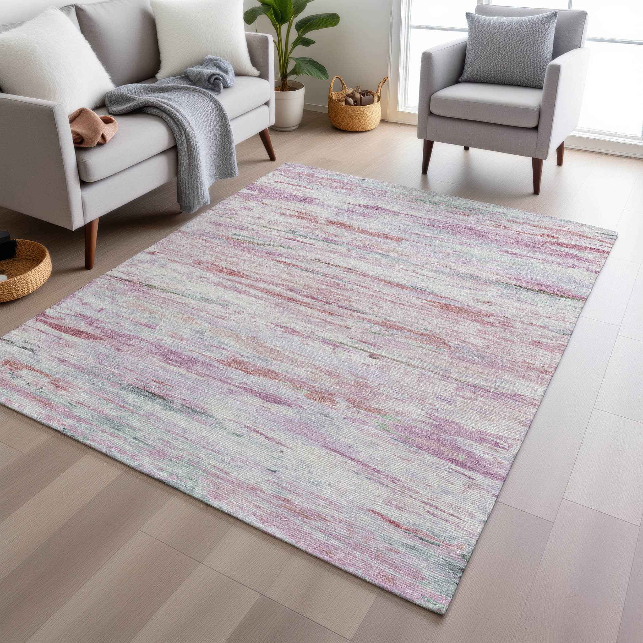 5' X 8' Blush And Ivory Abstract Washable Indoor Outdoor Area Rug