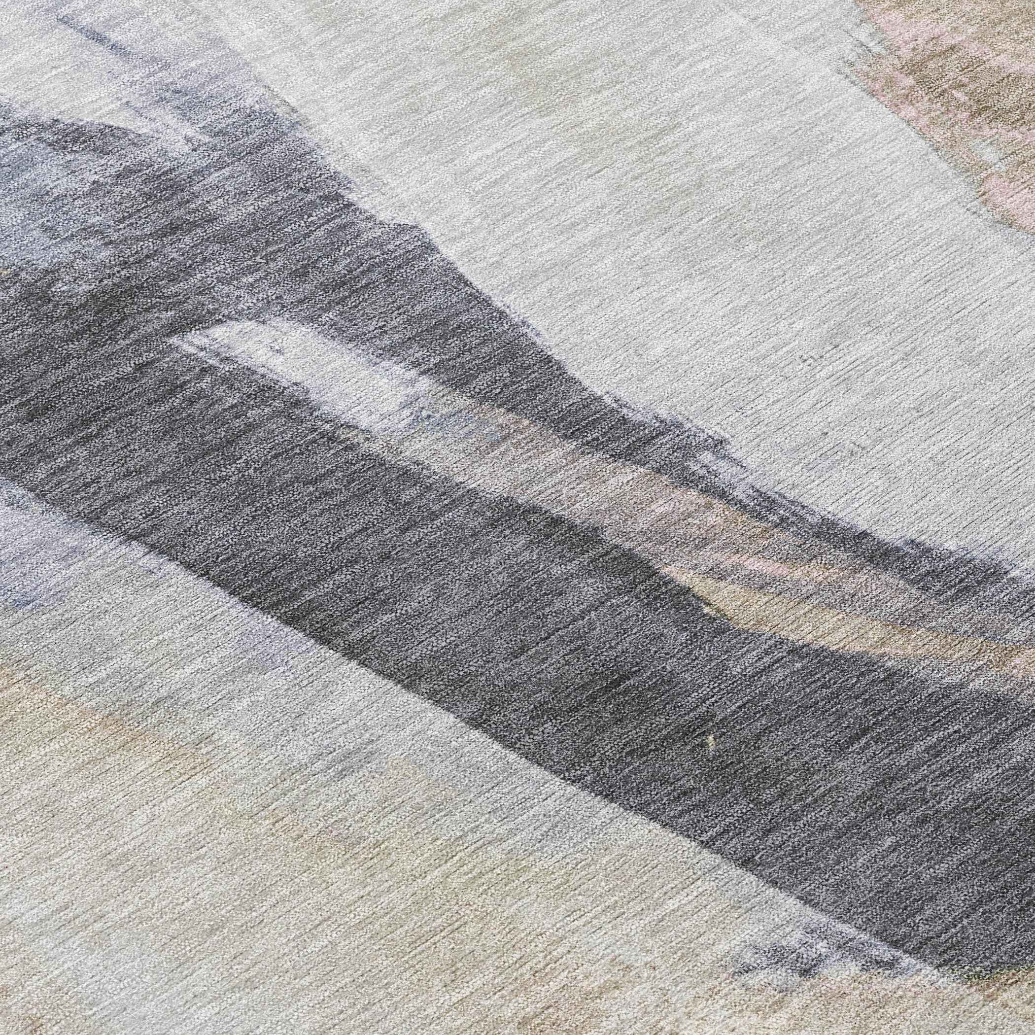 8' Ivory And Charcoal Round Abstract Washable Indoor Outdoor Area Rug