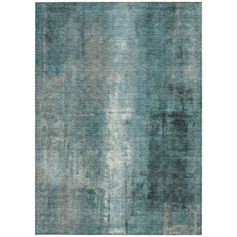 10' X 14' Teal Blue And Ivory Abstract Washable Indoor Outdoor Area Rug