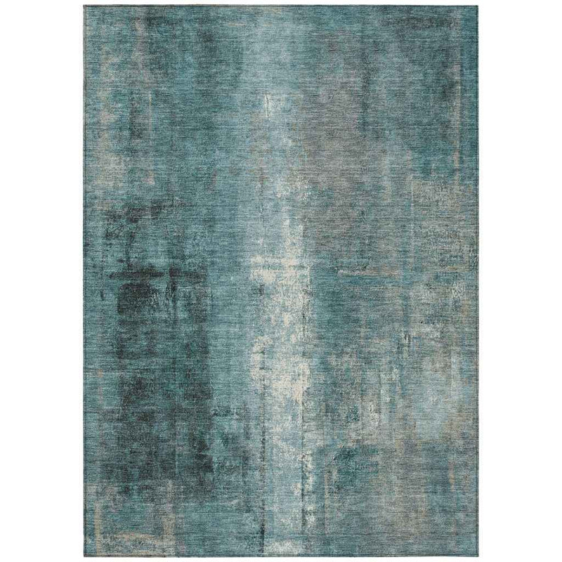 10' X 14' Teal Blue And Ivory Abstract Washable Indoor Outdoor Area Rug