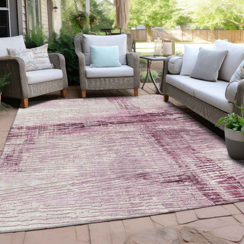 8' X 10' Blush And Ivory Striped Washable Indoor Outdoor Area Rug