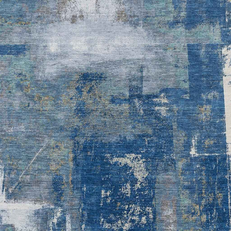 3' X 5' Navy Blue And Ivory Abstract Washable Indoor Outdoor Area Rug