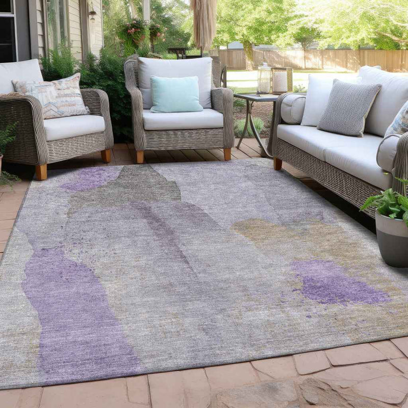 8' X 10' Lavender And Gray Abstract Washable Indoor Outdoor Area Rug