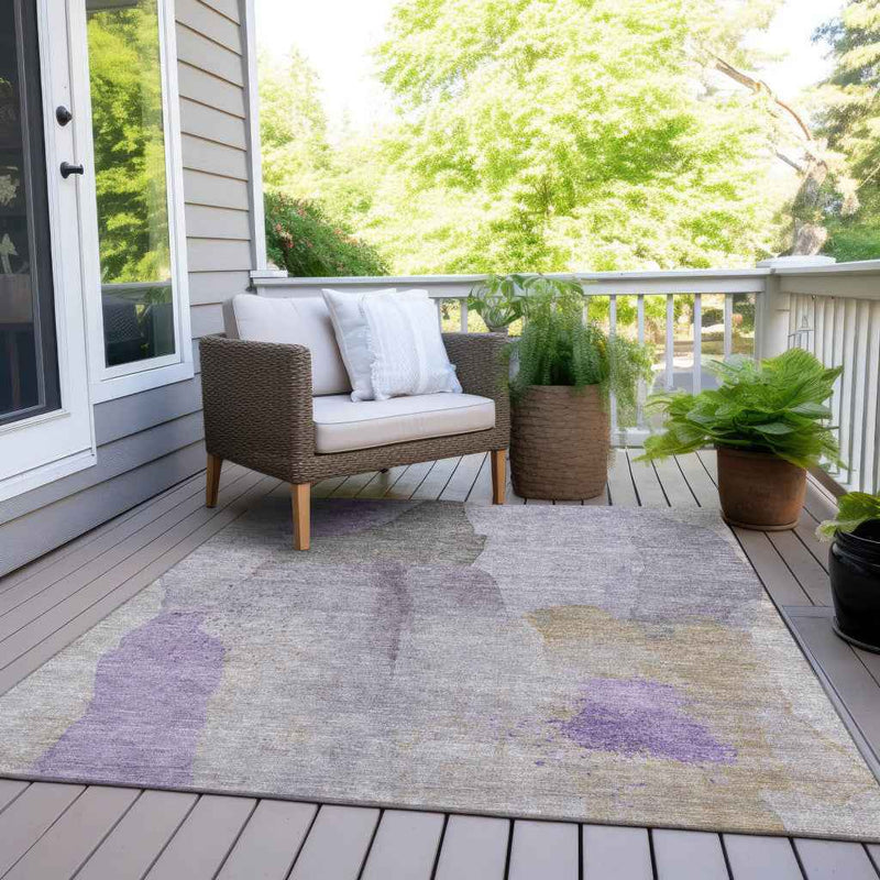 8' X 10' Lavender And Gray Abstract Washable Indoor Outdoor Area Rug