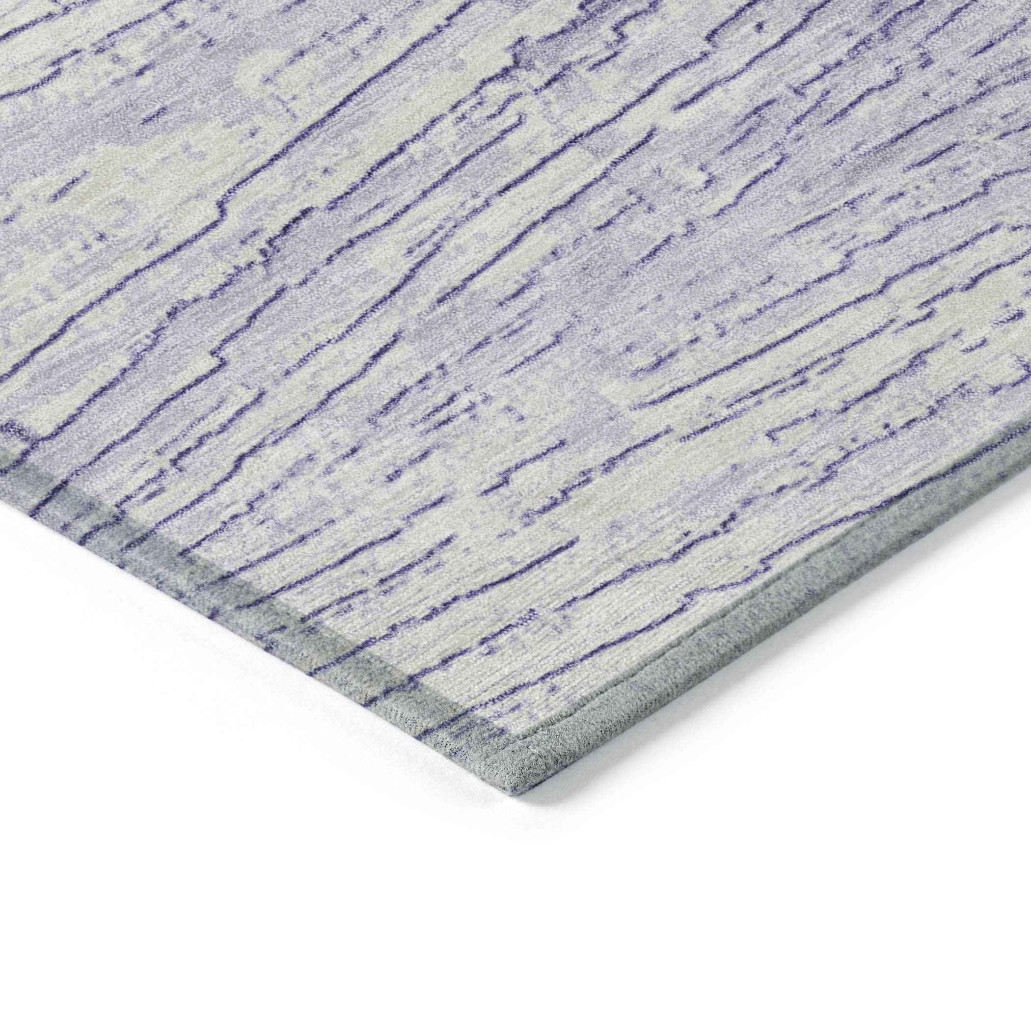5' X 8' Lavender And Ivory Striped Washable Indoor Outdoor Area Rug