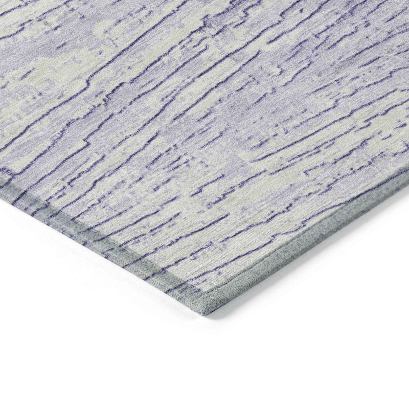 5' X 8' Lavender And Ivory Striped Washable Indoor Outdoor Area Rug