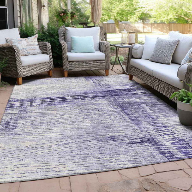 5' X 8' Lavender And Ivory Striped Washable Indoor Outdoor Area Rug