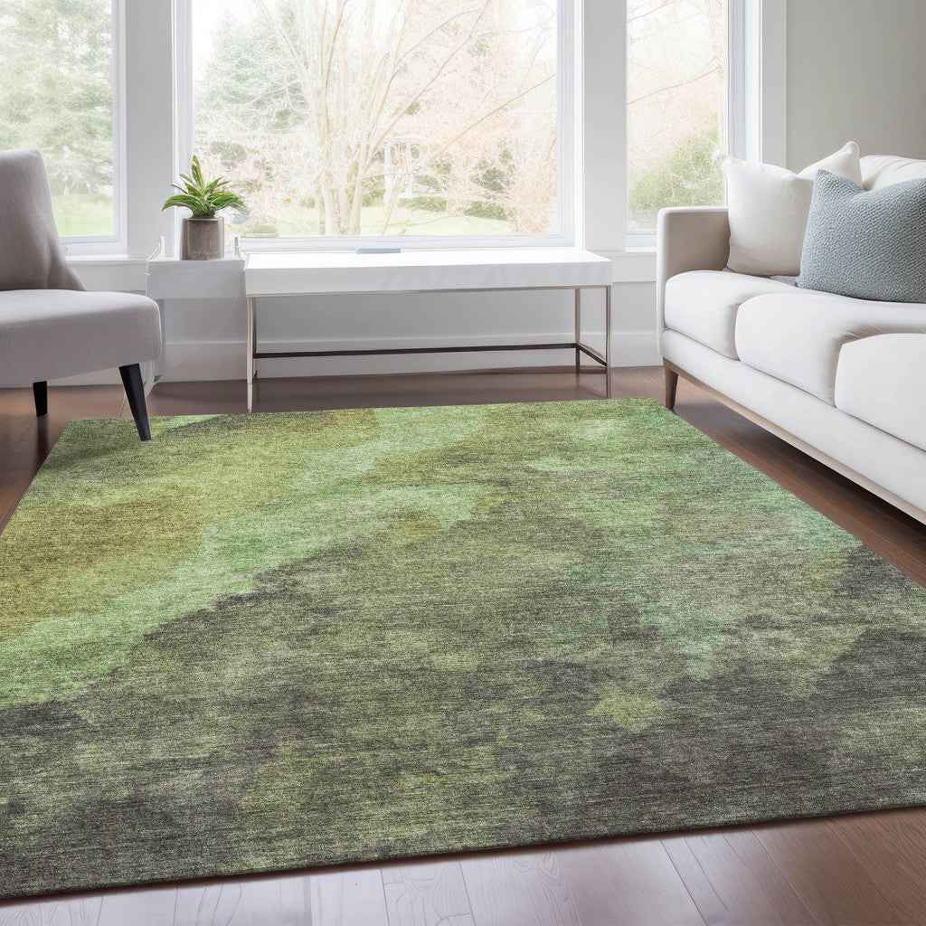 8' X 10' Green And Charcoal Abstract Washable Indoor Outdoor Area Rug