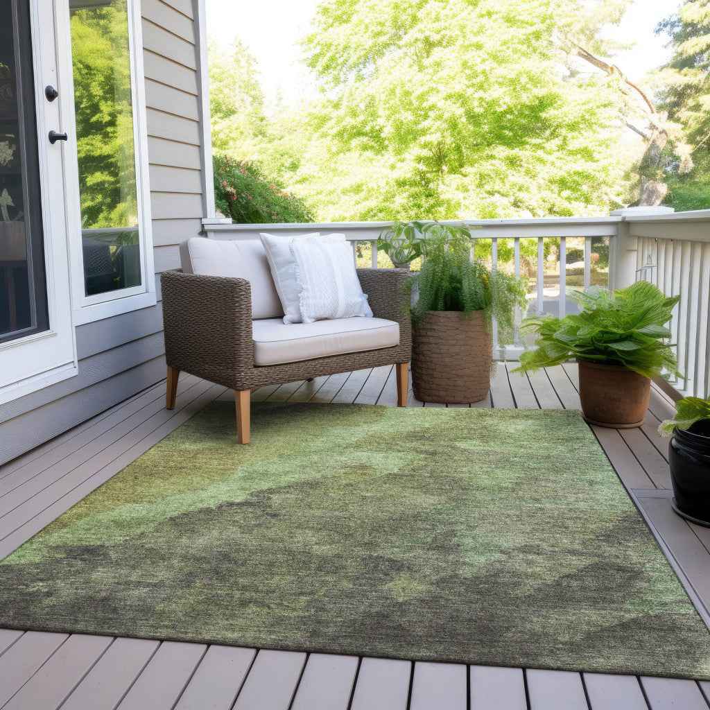 8' X 10' Green And Charcoal Abstract Washable Indoor Outdoor Area Rug