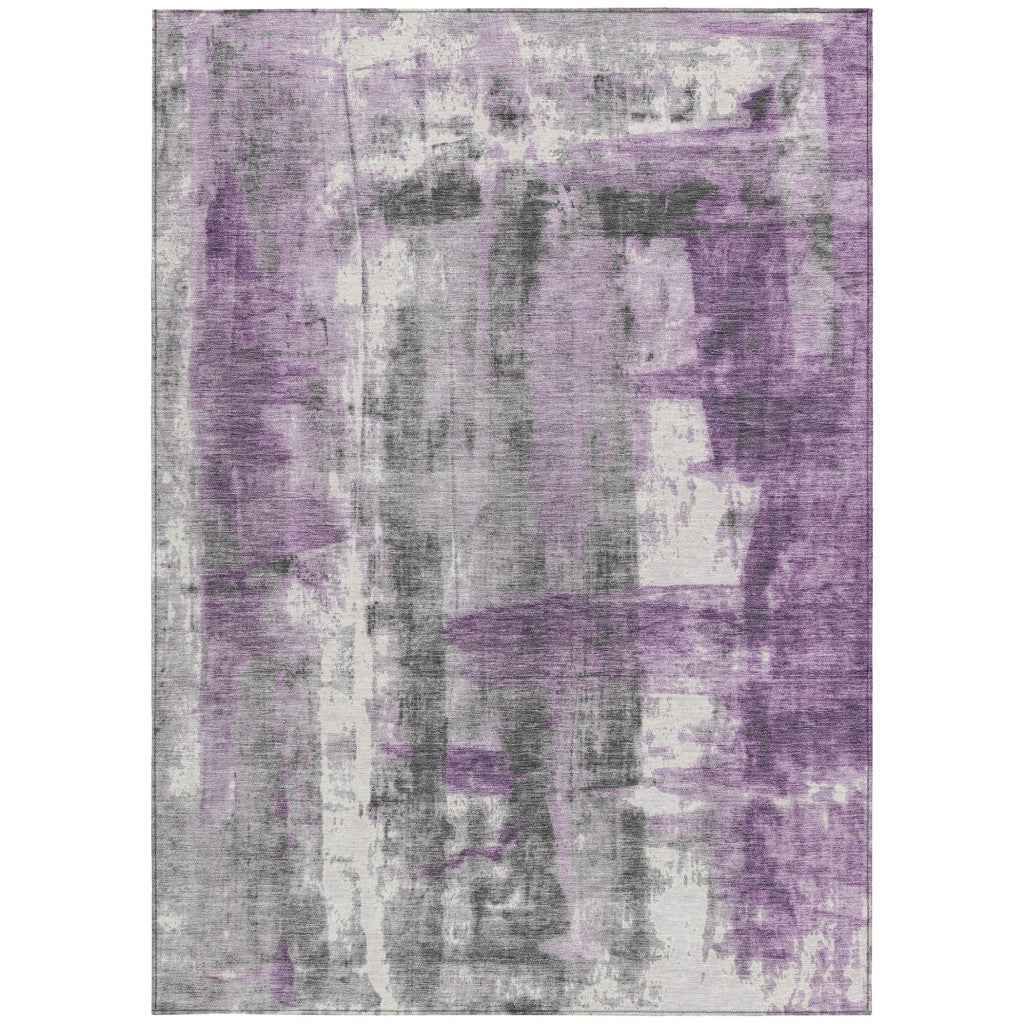 10' X 14' Purple And Ivory Abstract Washable Indoor Outdoor Area Rug