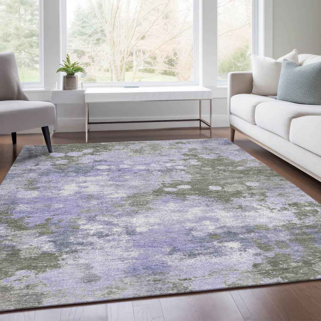 8' X 10' Lavender And Taupe Abstract Washable Indoor Outdoor Area Rug