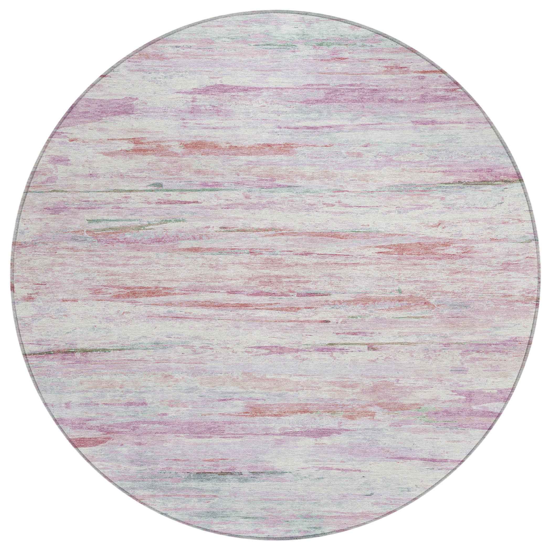 8' Blush And Ivory Round Abstract Washable Indoor Outdoor Area Rug