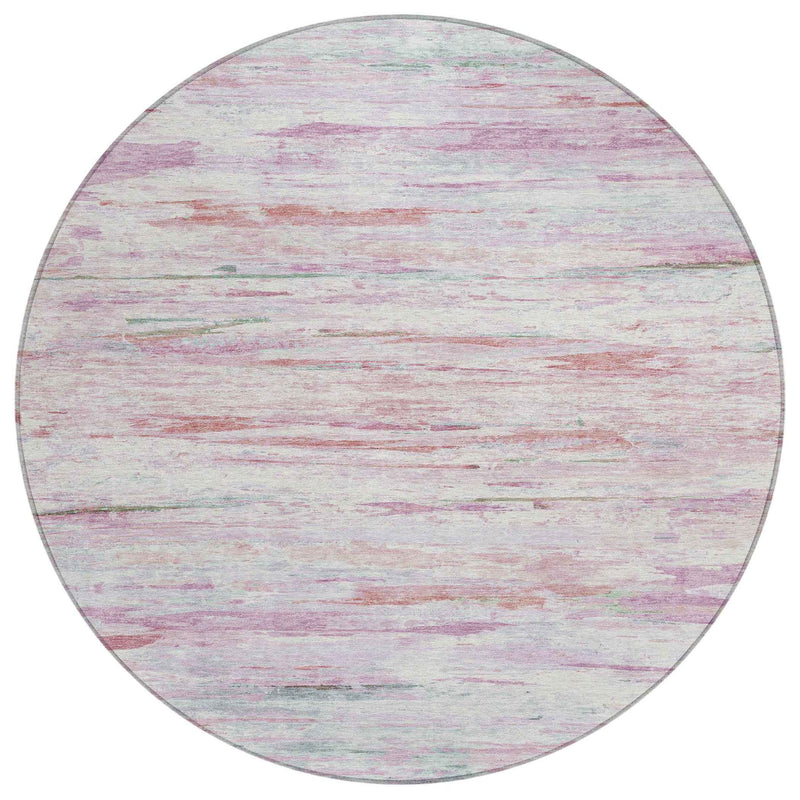 8' Blush And Ivory Round Abstract Washable Indoor Outdoor Area Rug