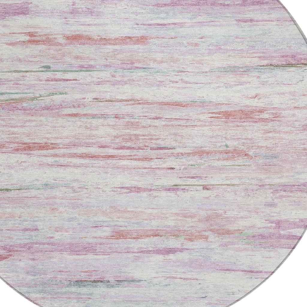 8' Blush And Ivory Round Abstract Washable Indoor Outdoor Area Rug