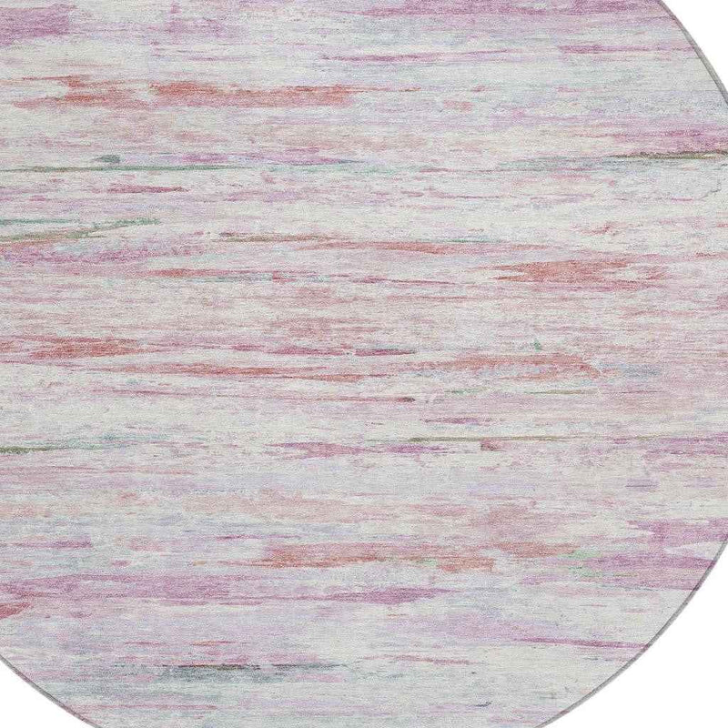 8' Blush And Ivory Round Abstract Washable Indoor Outdoor Area Rug