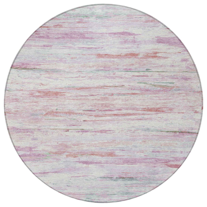 8' Blush And Ivory Round Abstract Washable Indoor Outdoor Area Rug
