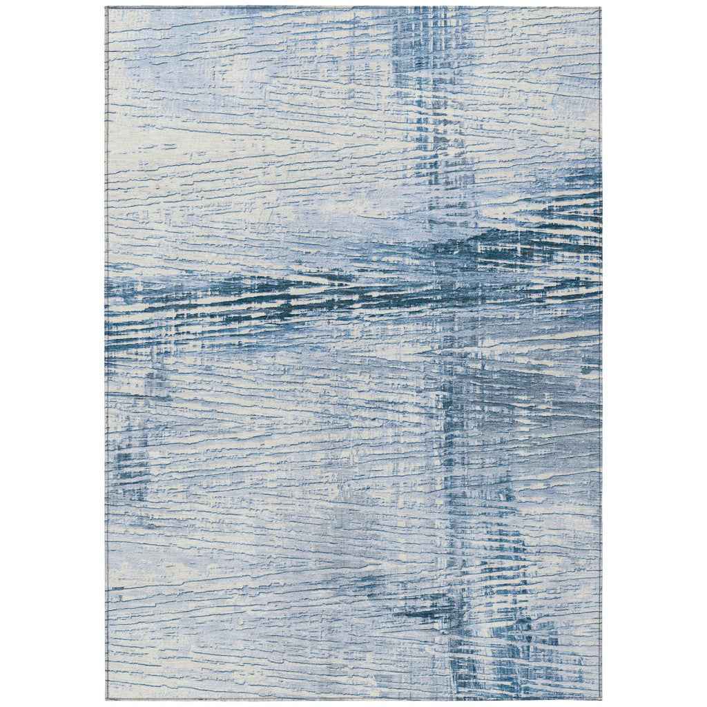 3' X 5' Sky Blue And Ivory Striped Washable Indoor Outdoor Area Rug