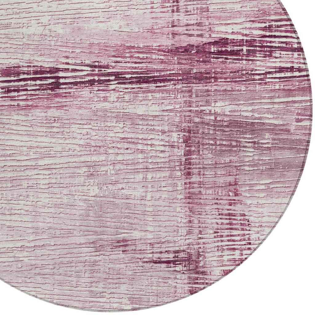 8' Blush And Ivory Round Striped Washable Indoor Outdoor Area Rug