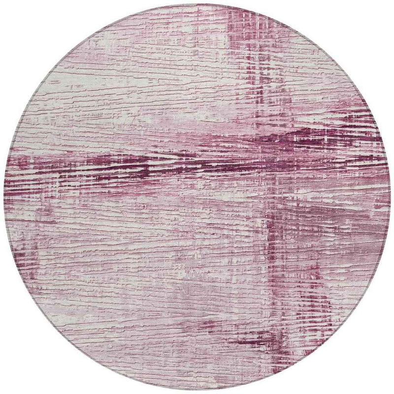8' Blush And Ivory Round Striped Washable Indoor Outdoor Area Rug
