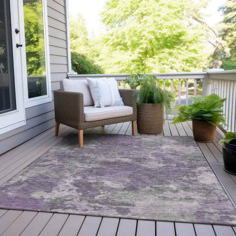5' X 8' Purple And Gray Abstract Washable Indoor Outdoor Area Rug