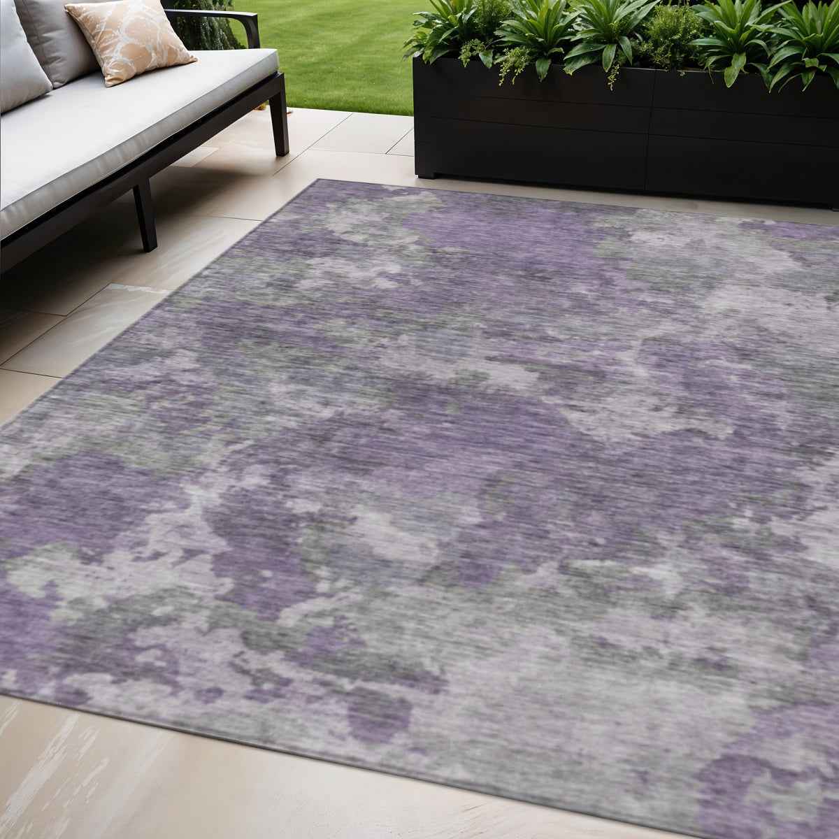5' X 8' Purple And Gray Abstract Washable Indoor Outdoor Area Rug