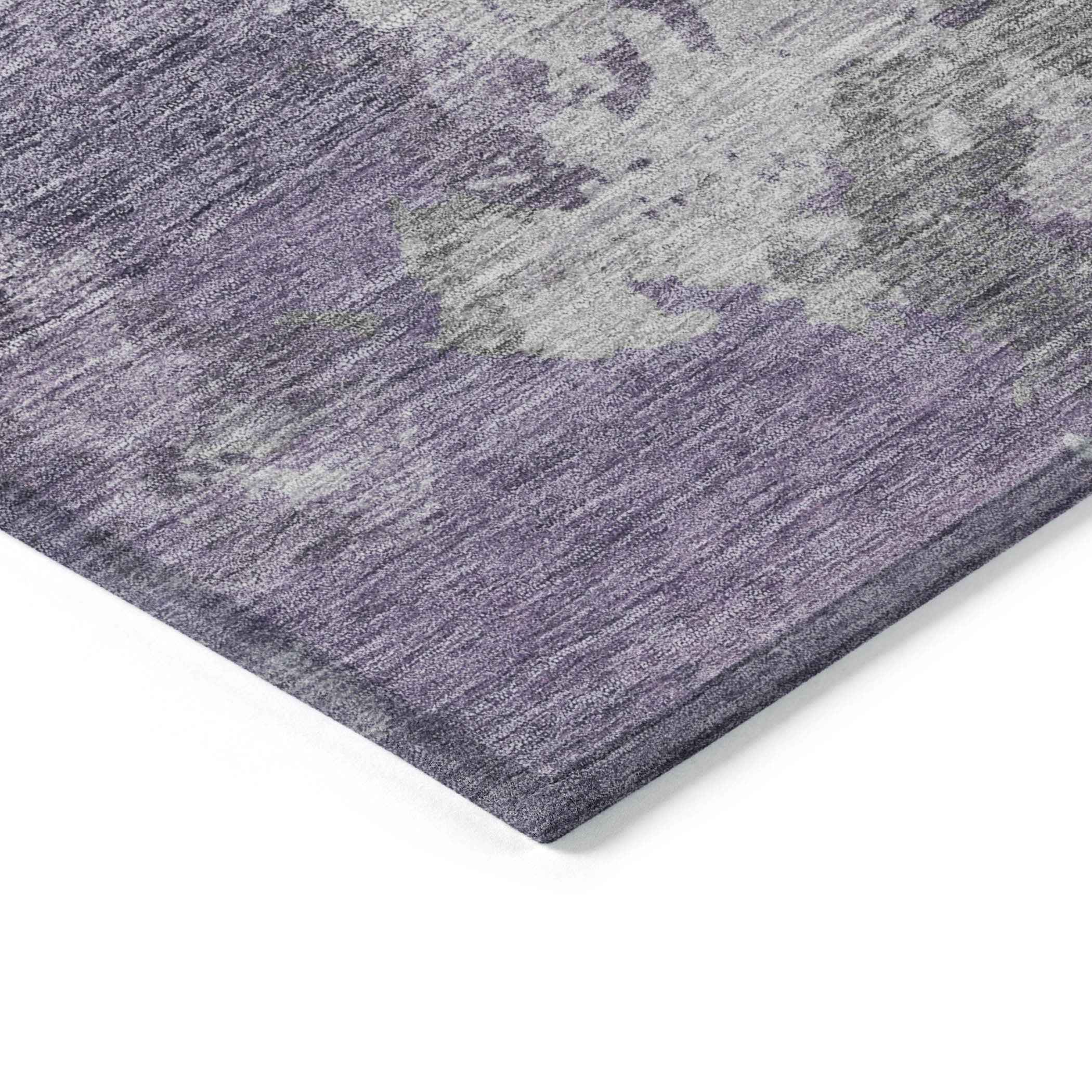 5' X 8' Purple And Gray Abstract Washable Indoor Outdoor Area Rug