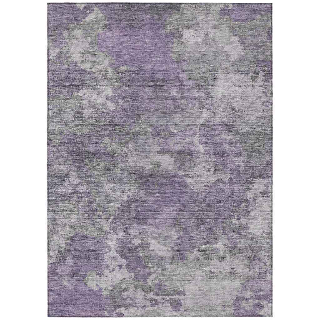5' X 8' Purple And Gray Abstract Washable Indoor Outdoor Area Rug