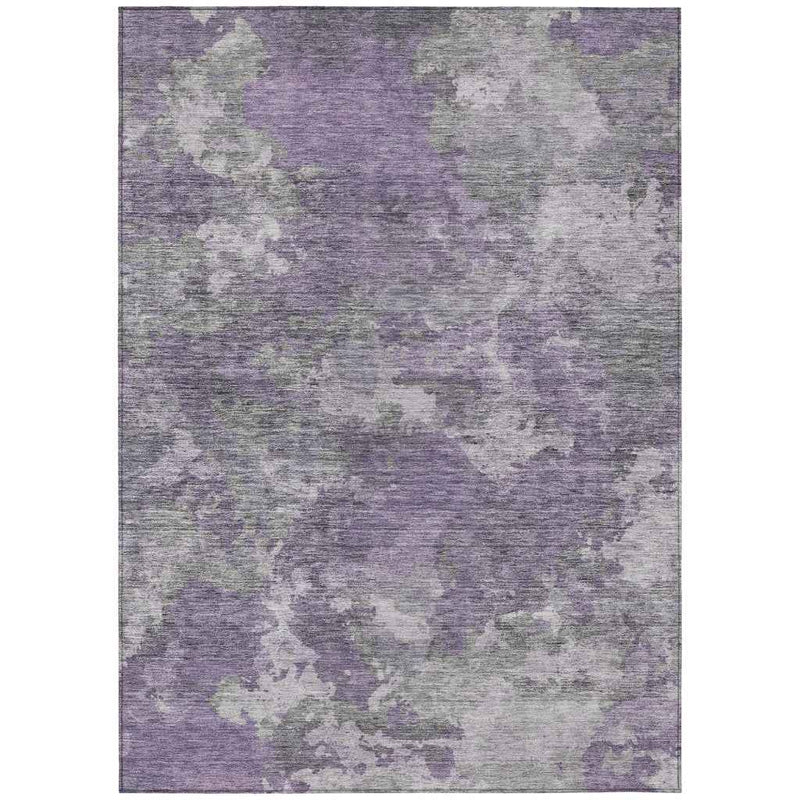 5' X 8' Purple And Gray Abstract Washable Indoor Outdoor Area Rug