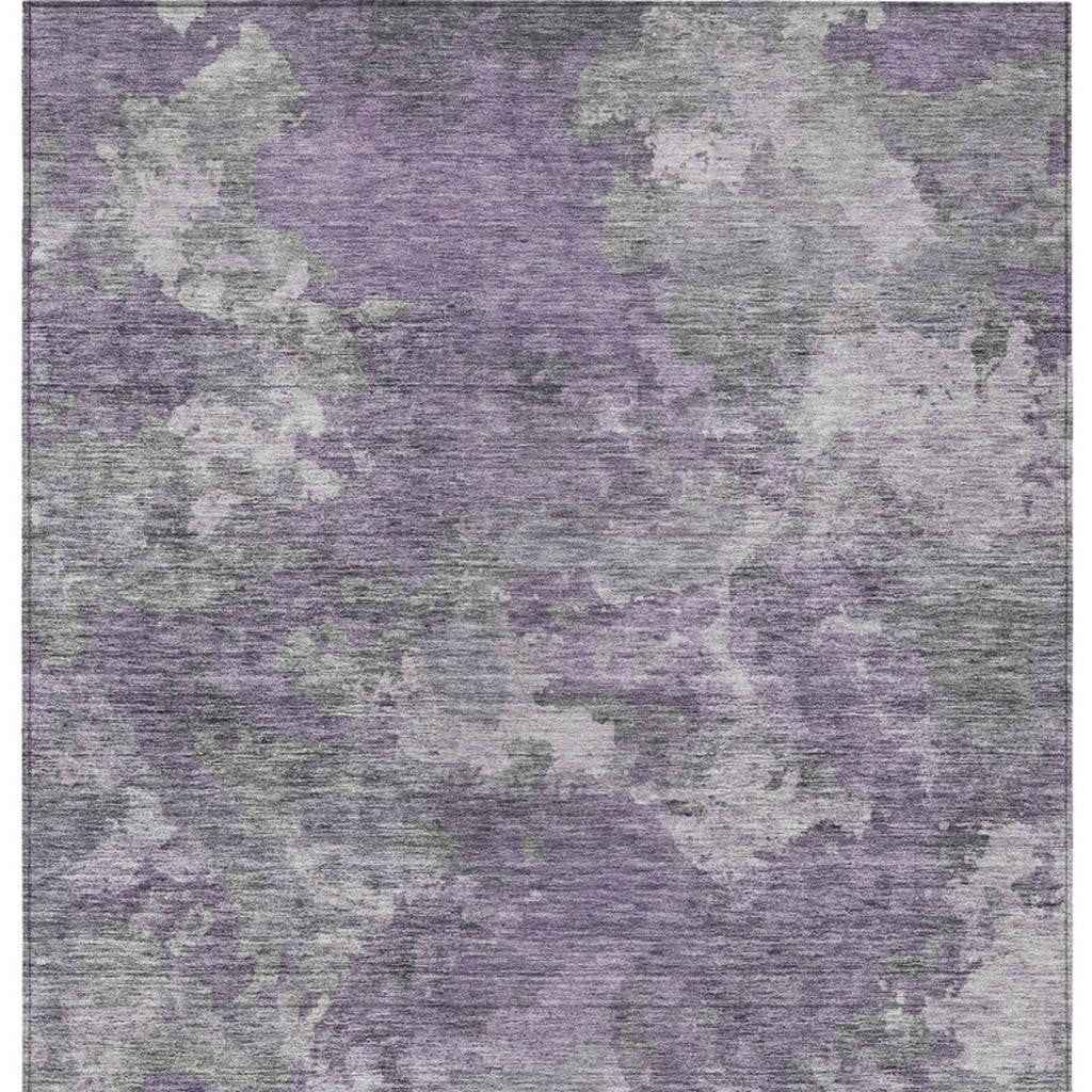 5' X 8' Purple And Gray Abstract Washable Indoor Outdoor Area Rug
