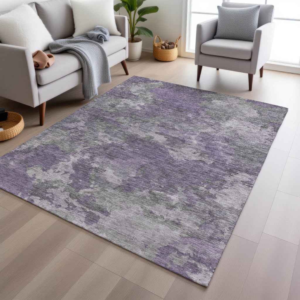 5' X 8' Purple And Gray Abstract Washable Indoor Outdoor Area Rug